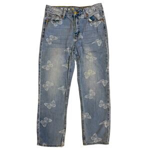 S.O.N.G. Butterfly Print Jeans Y2K Skinny Denim Size 5/27 24 Inseam